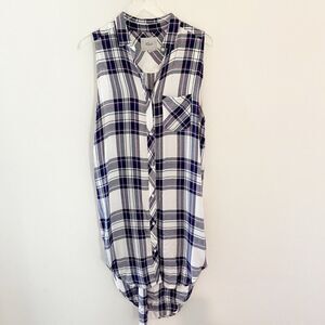 Rails Plaid Purple Sleeveless Tunic Button Down Flannel Blouse Large